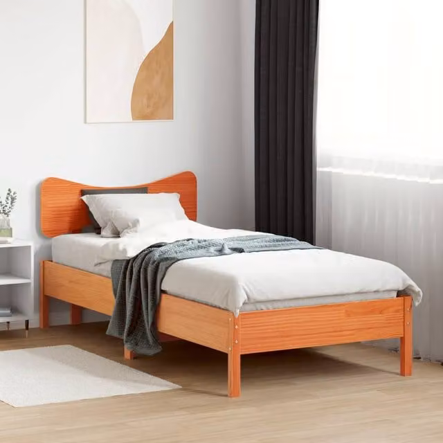 Berkfield Home Beautiful Solid Wood Bed Frame in Waxed Brown, W/D/H: 100 x 200 x 81 cm – 1