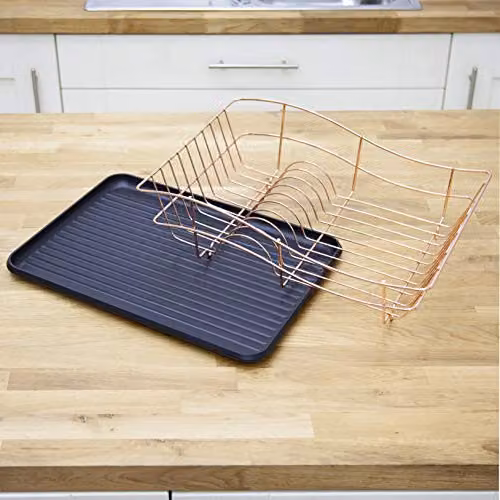 Tower Stainless Steel Dish Rack with Drip Tray and 2 Removable Cutlery Holders, Black and Gold, T81400RB – 3
