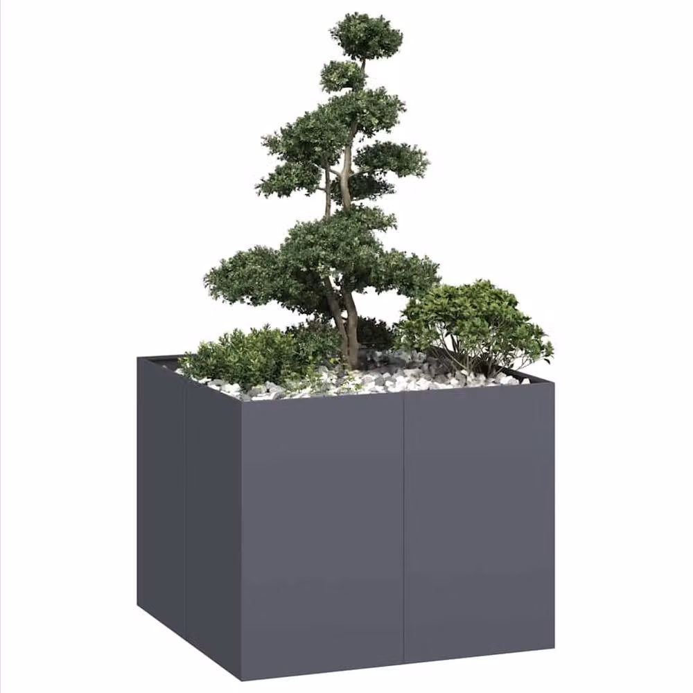Berkfield Home Anthracite Steel Planter in Dark Grey, W/D/H: 100 x 100 x 80 cm – 2