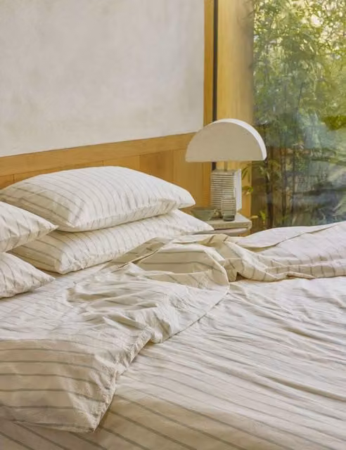 Piglet In Bed Pure Cotton Striped Duvet Cover in Green Mix