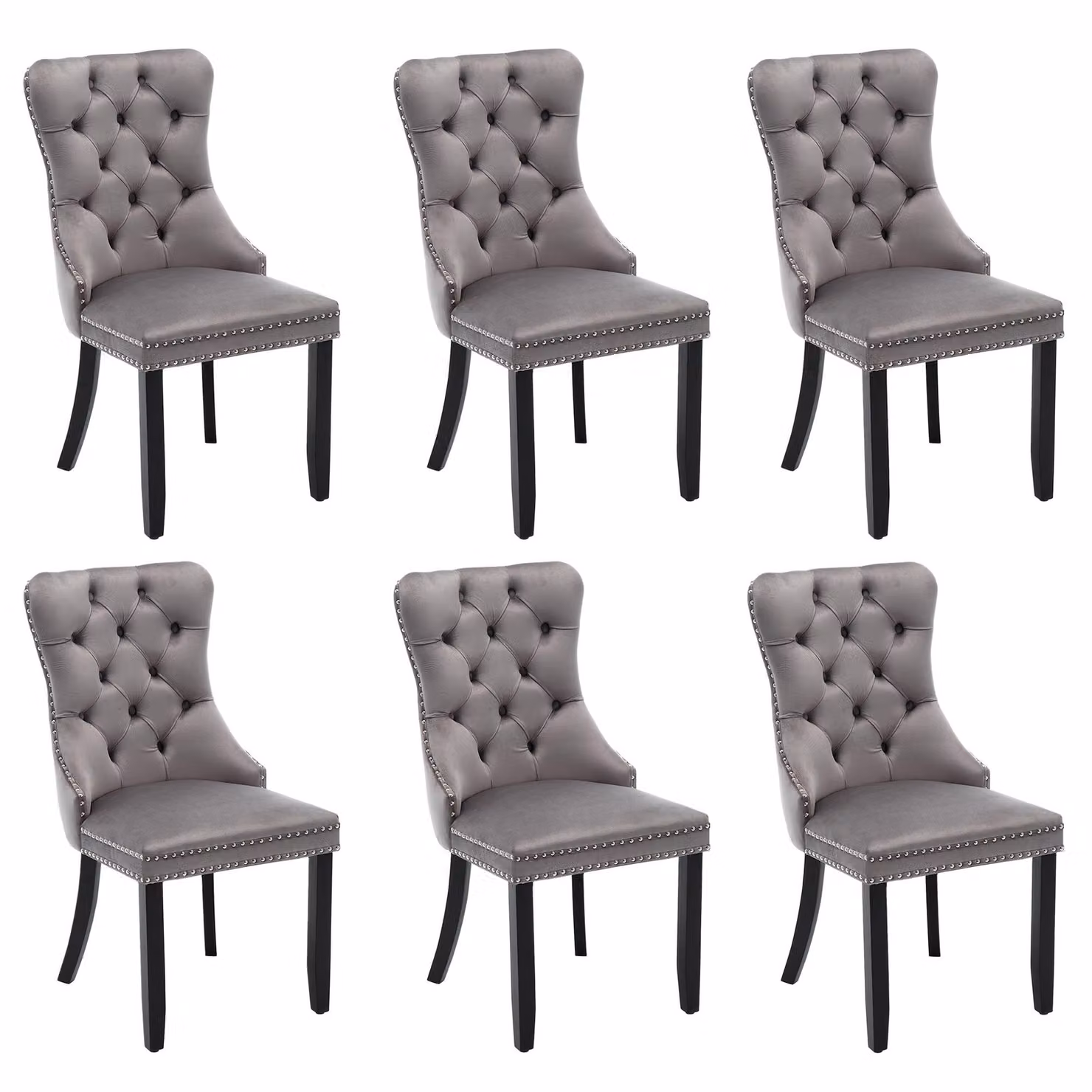 Aosom UK Set of 6 Grey Velvet Upholstered Dining Chairs with Button Tufted Backrest and Solid Wood Legs, W/D/H: 64 x 50 x 96 cm – 2