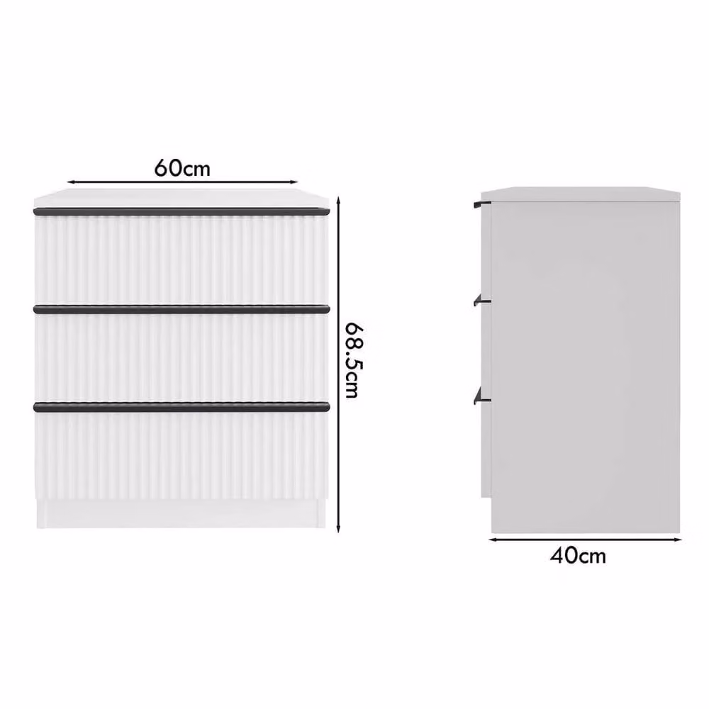 FORGEVIO White 3 Drawer Chest with Scratch Resistant Ripple Effect Finish – 1