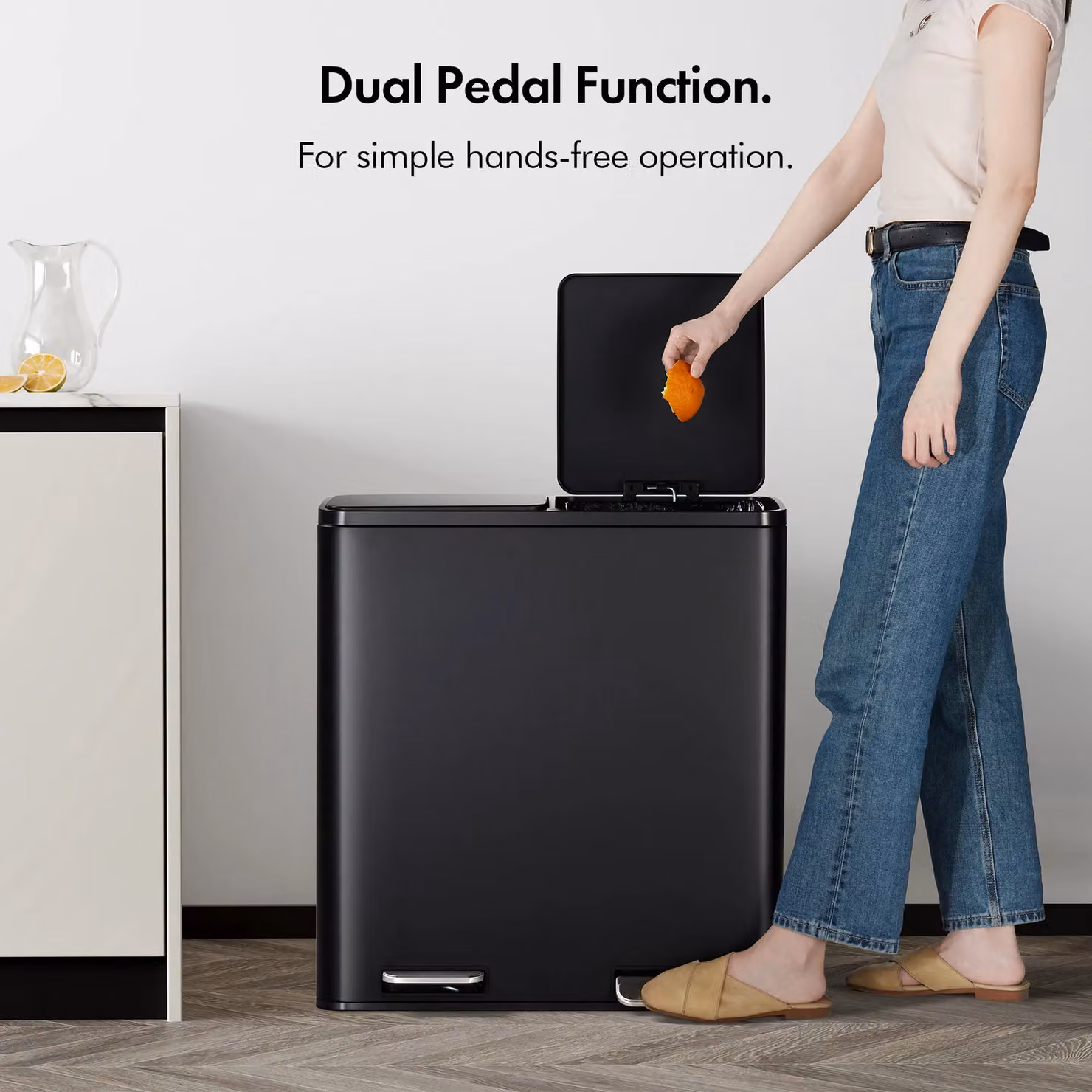 VonHaus 60L 2 Compartment Kitchen Waste and Recycling Bin with Pedal and Soft Close, Black – 2