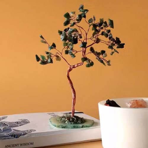 KDMD Large Green Aventurine Gemstone Bonsai Tree with Green Agate Base (100 Stones)