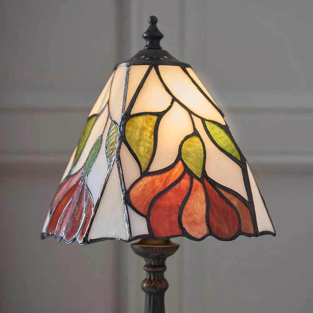 Loops Tiffany Glass Floral Design Table Lamp in Dark Bronze Effect with Multicolour Transparent Glass and Dimmable LED – 2