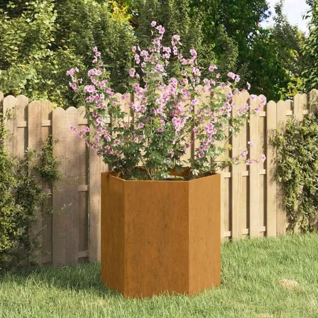 Berkfield Home Rusty Corten Steel Planter Tub in Brown, W/D/H: 40 x 40 x 45 cm – 1