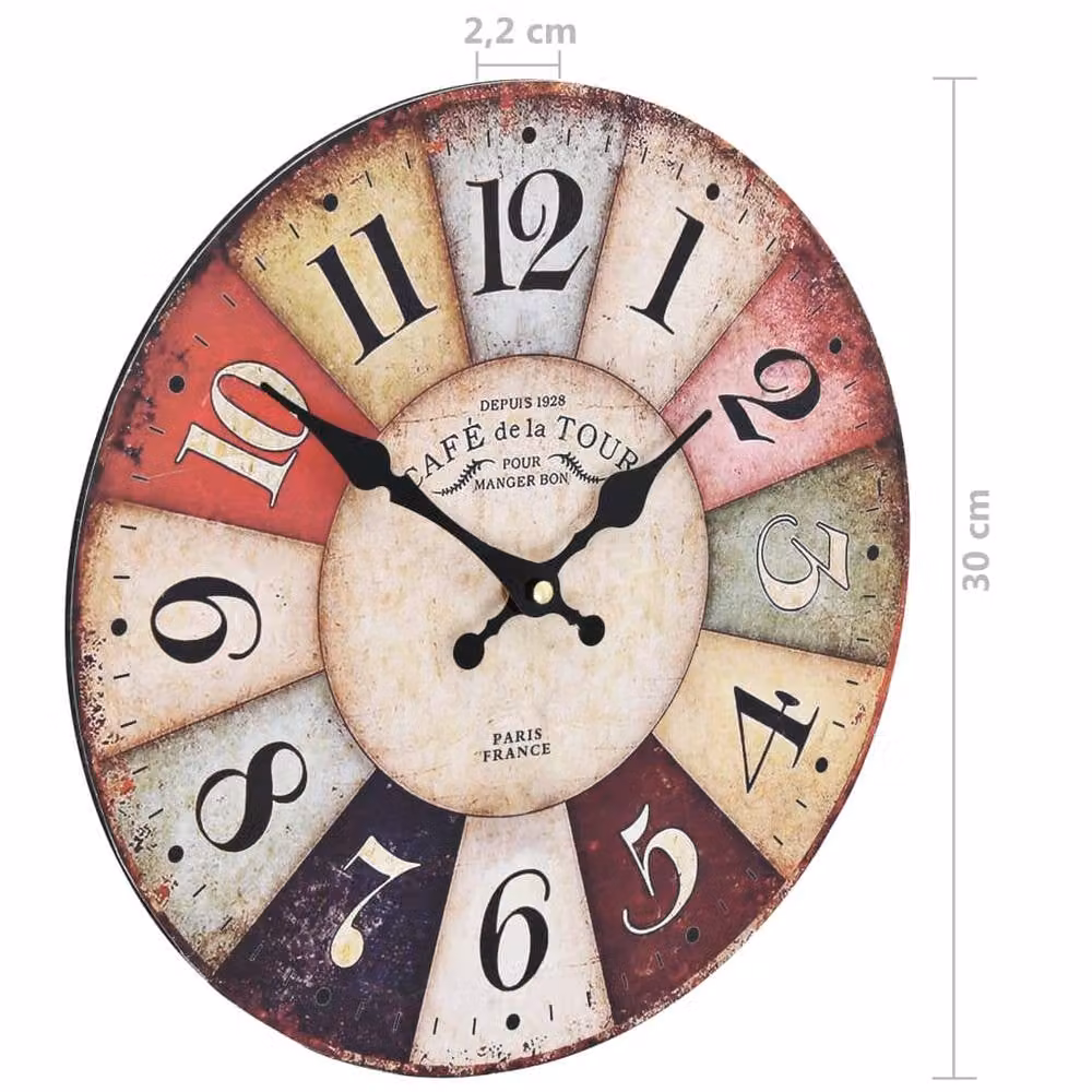 Berkfield Home Vintage Round Quartz Wall Clock, Multicolour, Diameter: 30 cm – 5