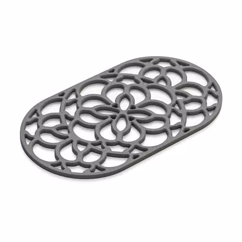 Zeal Large Oval Silicone Non-Slip Trivet Mat in Grey, W/D: 32 x 18 cm