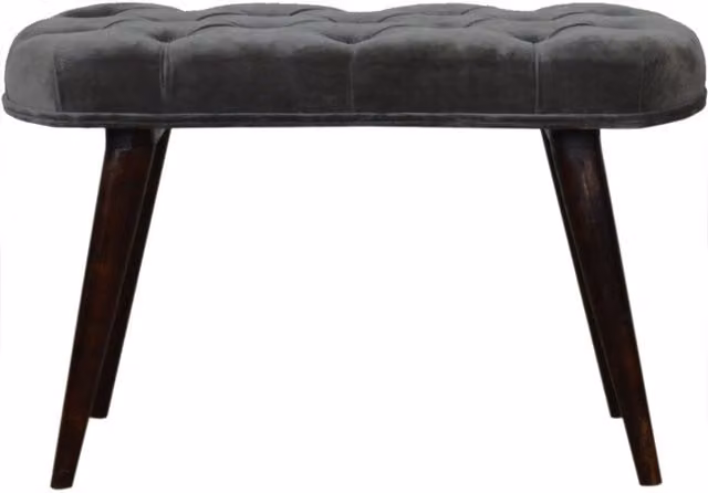 KDMK Grey Cotton Velvet Scandinavian Style Bench with Mango Wood Frame