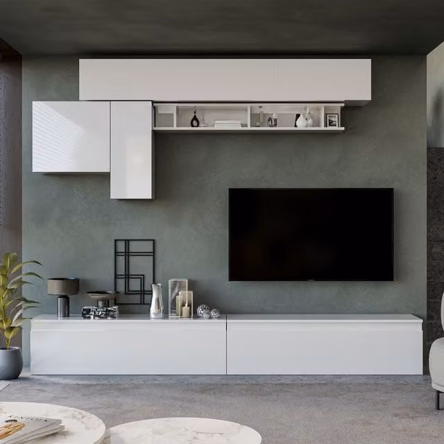 Decorotika Cascais Wall Mounted Entertainment Center in High Gloss White