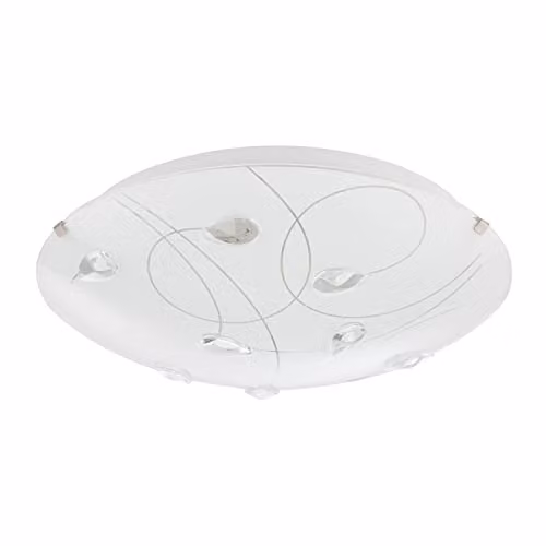 Happy Homewares Classic Opal White Glass Flush Ceiling Light with Transparent Crystal Droplets, W/D/H: 30 x 30 x 8 cm