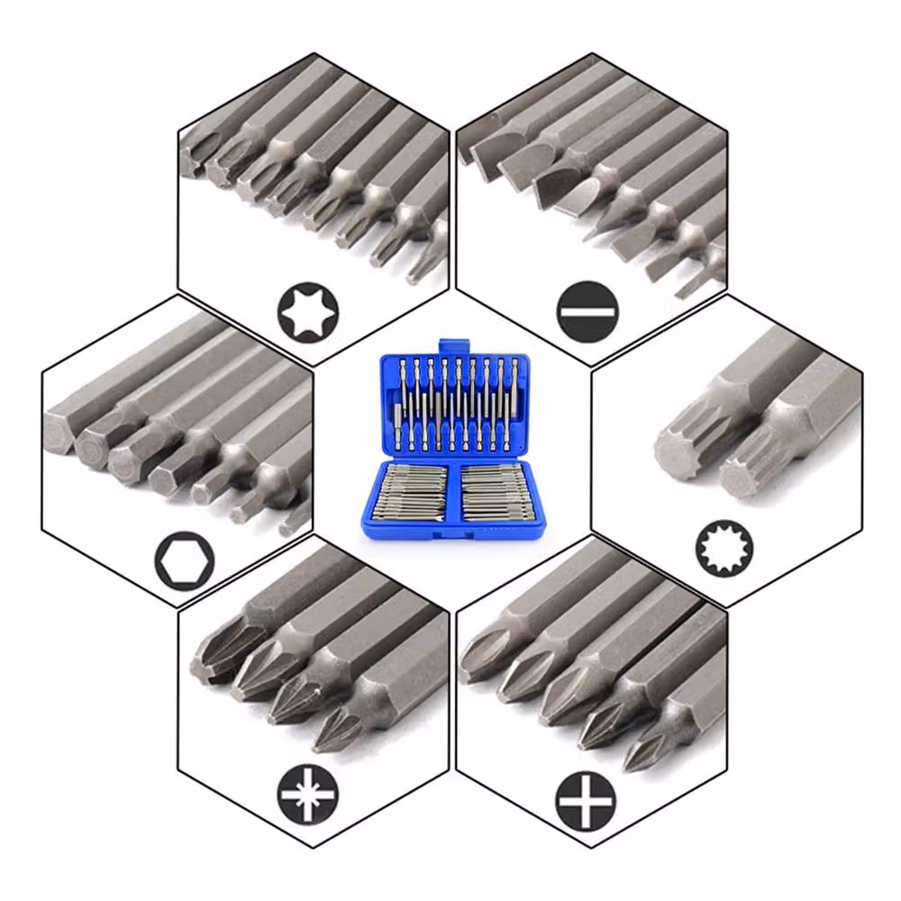 Nordara 50-Piece Long Reach Hex Torx Star Magnetic Screwdriver Bit Set in Silver – 3