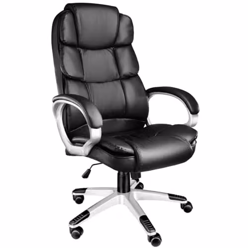 tectake Jonas Executive Office Chair in Black with Synthetic Leather and Headrest