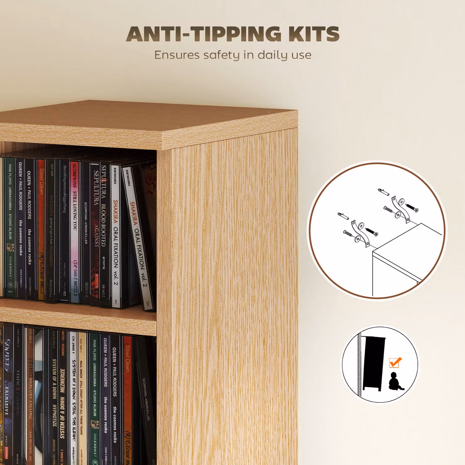 HOMCOM Set of 2 Modern Brown CD Media Display Tower Racks with Adjustable Shelves – 4