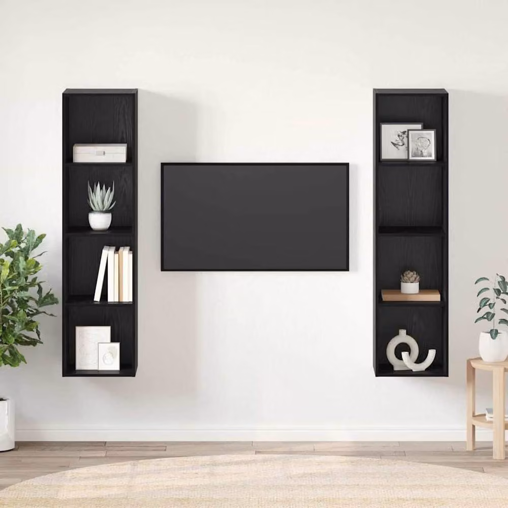 Berkfield Home Modern Black TV Cabinet Set of 2, W/D/H: 37 x 37 x 142.5 cm – 2