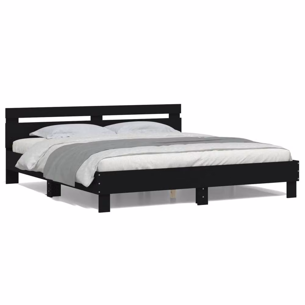 Berkfield Home Durable Bed Frame with Under-Bed LED Lighting in Black, W/D/H: 160 x 200 cm – 4