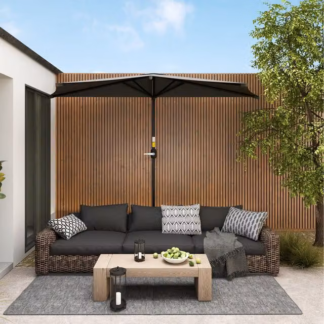 Outsunny Half Round Parasol Umbrella in Anthracite Grey