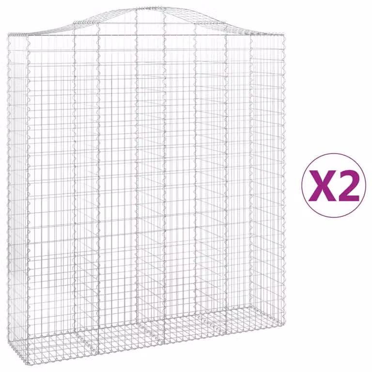 Berkfield Home Arched Gabion Baskets, 2 Piece, Silver Galvanised Steel, W: 200 cm, D: 50 cm, H: 220/240 cm