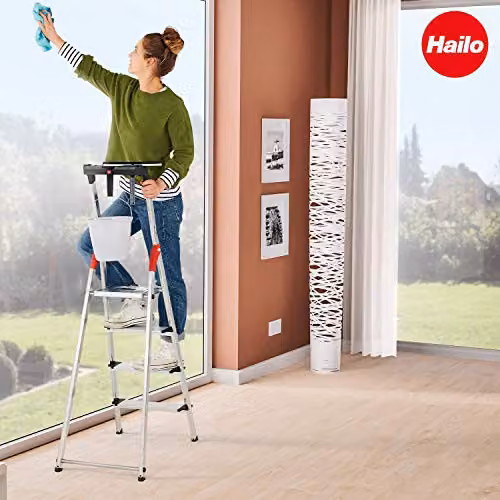 Hailo 8040-707 XXL Safety Multi-purpose Ladder in Silver with 7 Steps and Multifunction Tray – 3