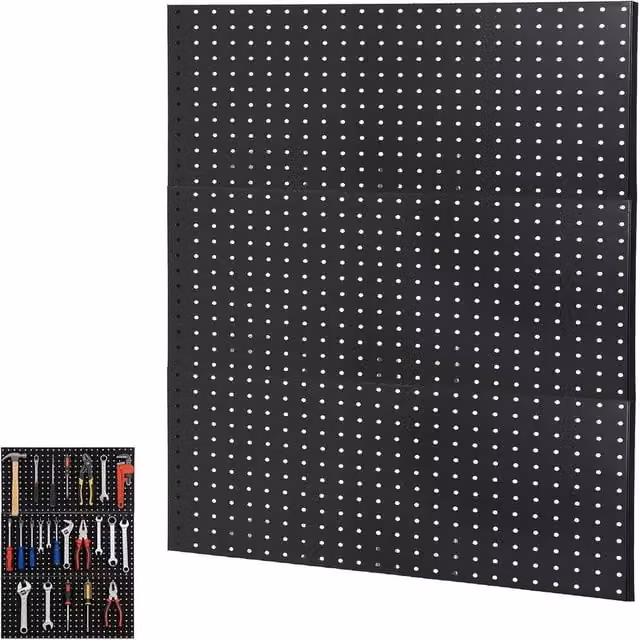 London Boutique 3-Piece Modular Metal Wall Mounted Pegboard Tool Organiser, Black, W: 90 cm, H: 60 cm – 1