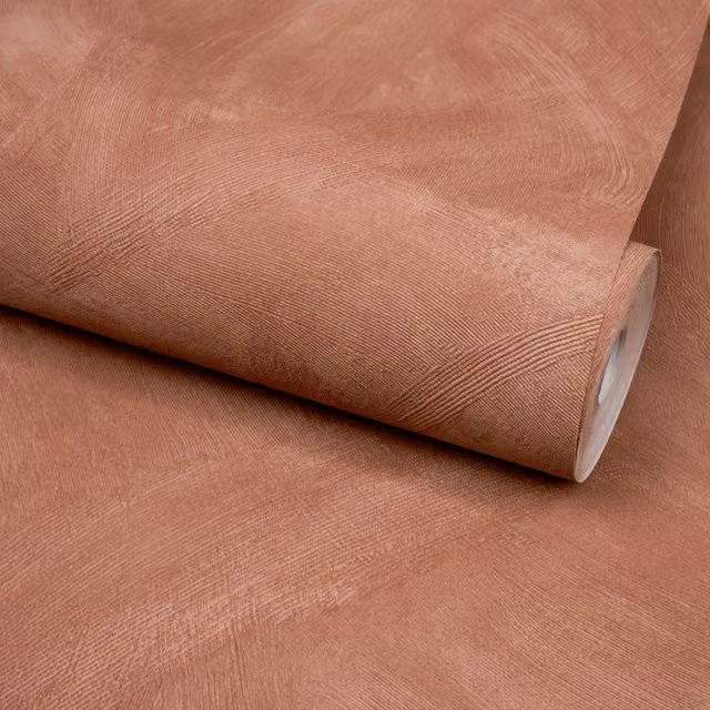 Grandeco Serra Rustic Limewash Chalk Paint Plaster Effect Textured Wallpaper in Terracotta and Orange