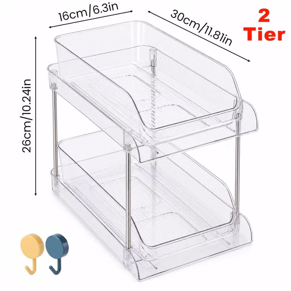 Ventryn 2-Tier CD DVD Storage Rack, Clear Plastic Drawer Organizer, Transparent – 1
