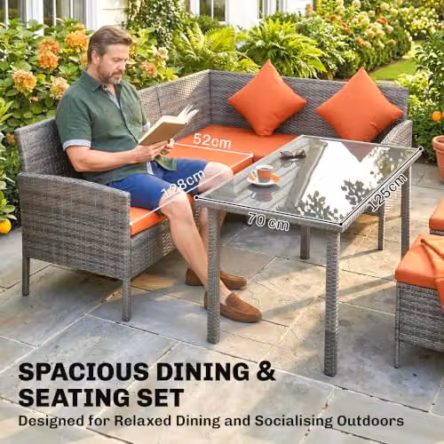Outsunny 5 Piece Rattan Garden Dining Corner Sofa Set in Orange – 3
