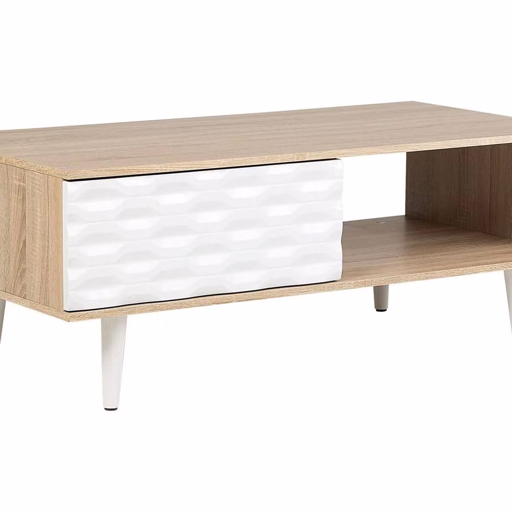 Wyld and Coco Nordic Scandinavian Coffee Table in Light Brown and White with Drawer, W/D/H: 120 x 60 x 46 cm – 2