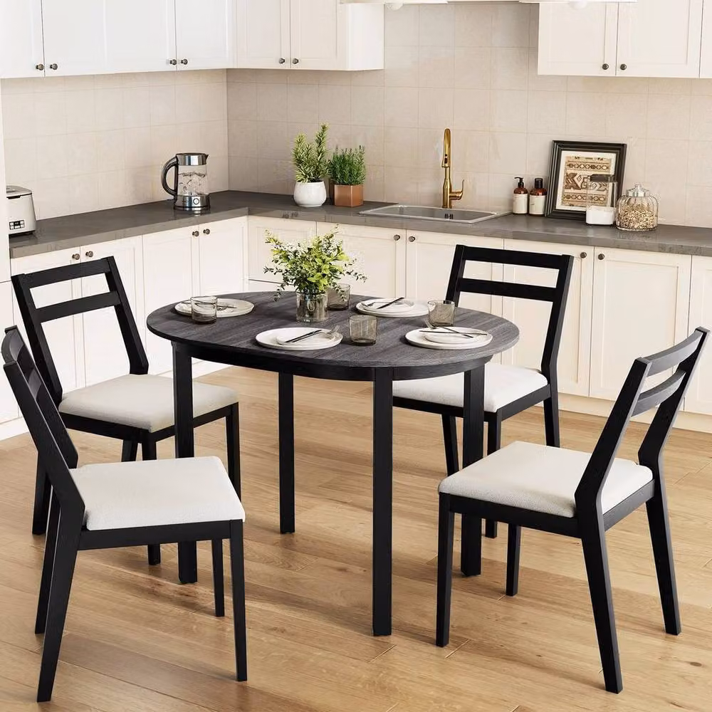 KORVIXA Round Rubberwood Dining Table in Grey – 3