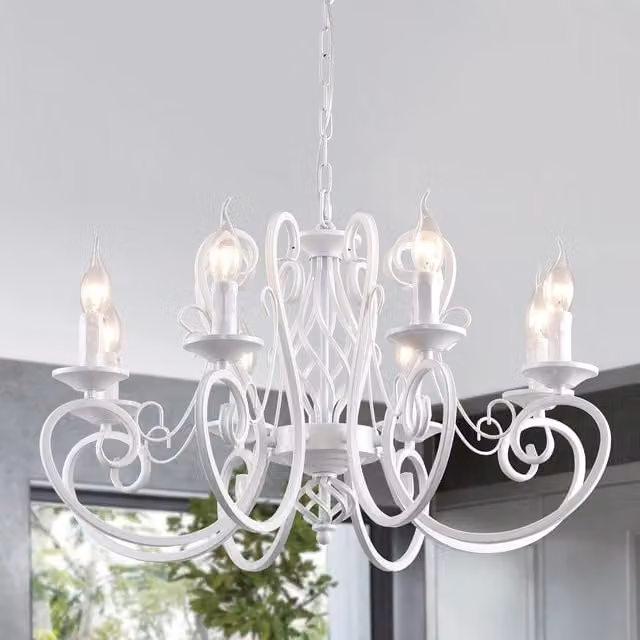 Garwarm French Country Metal Chandelier, White Vintage Industrial Pendant Light for Kitchen Islands and Farmhouse Decor