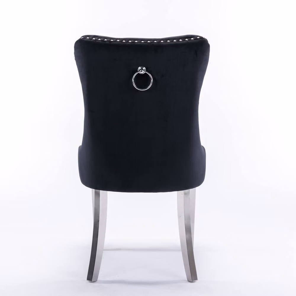 Modern Home Touch Winchester Set of 4 Black Velvet Upholstered Kitchen Dining Chairs with Silver Chrome Legs – 4
