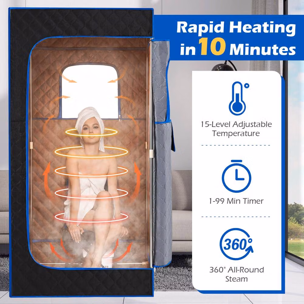 Costway Portable Steam Sauna Box Extra-Large Tent with Remote Control, Blue – 3