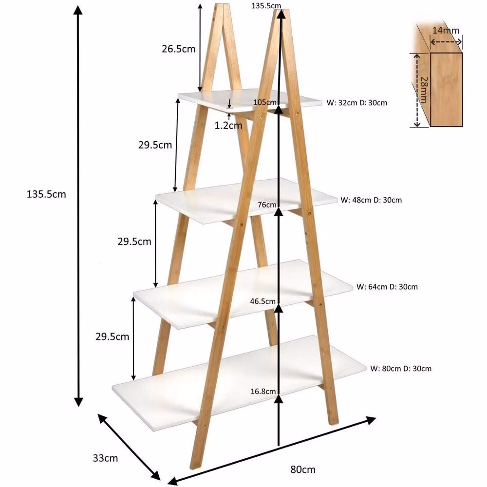 FLAVORA 4 Tier Bamboo Ladder Display Storage Shelf in Brown – 2