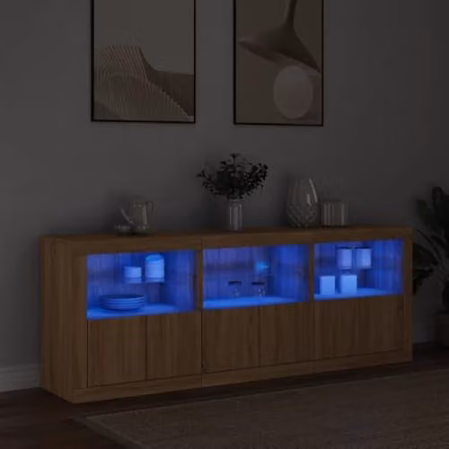 vidaXL Modern Sideboard with Integrated LED Lights in Sonoma Oak, Brown, W: 181.5 cm, D: 37 cm, H: 67 cm – 2