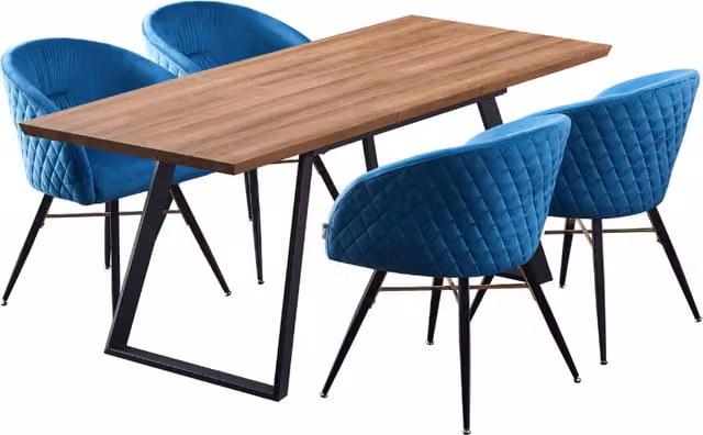 Life Interiors Vittorio Toga LUX Modern Extendable Dining Set with Rectangular Table and 4 Blue Chairs