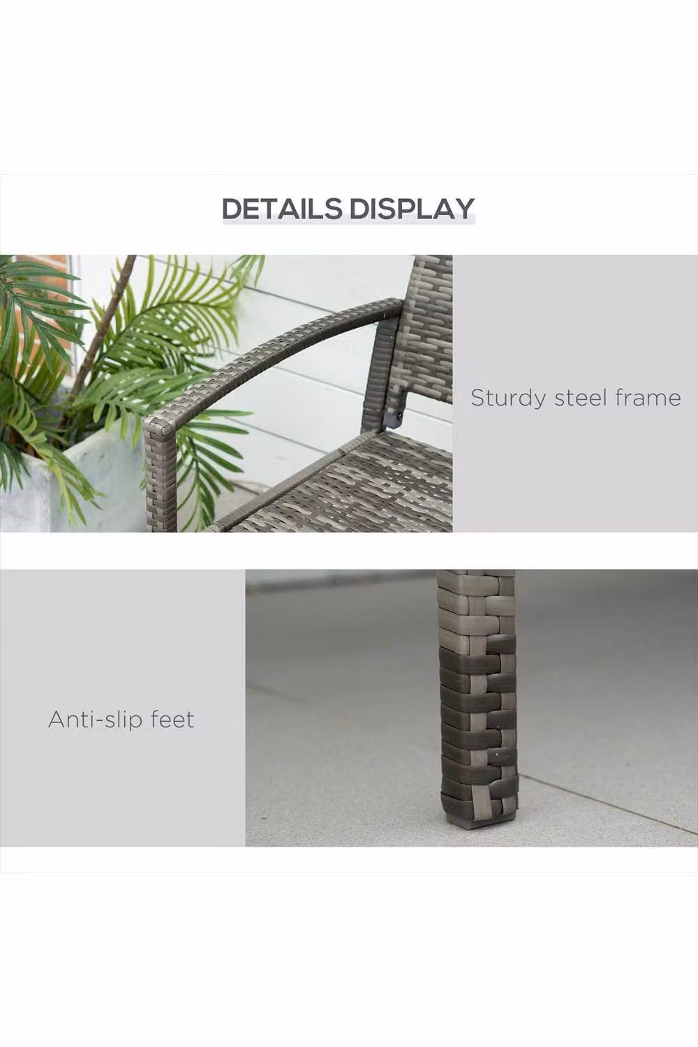 ERGOVEXA 2 Seater Poly Rattan Garden Bench with Armrests and Backrest, Grey, W/D/H: 122 x 60 x 85 cm – 2