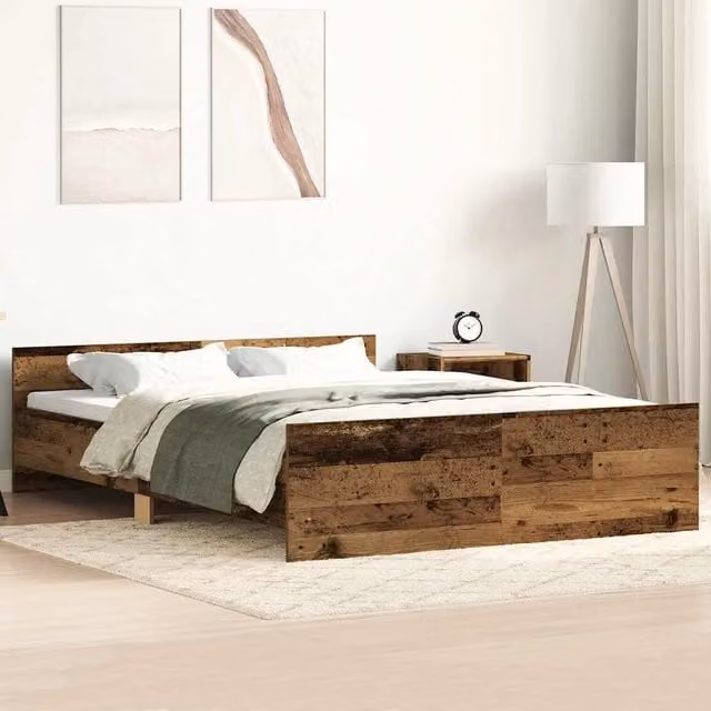Berkfield Home Old Wood Bed Frame in Brown, Engineered Wood, W/D/H: 140 x 190 cm – 1