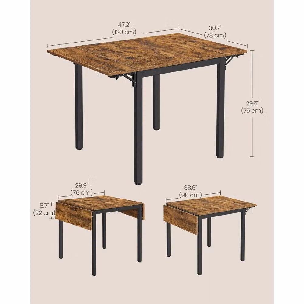 KORVIXA Brown Drop Leaf Extendable Folding Dining Table, W/D/H: 100 x 100 x 42 cm – 2