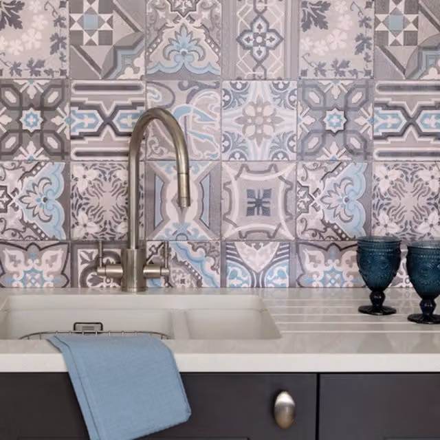 D-C-Fix Moroccan Tile Simenta Grey Premium 3D Geometric Splashback Wallpaper