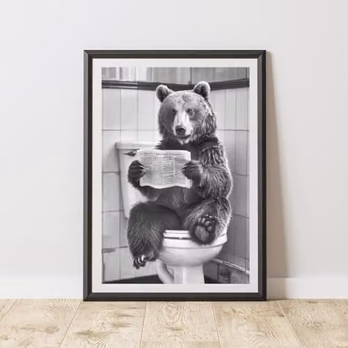 60 Second Makeover Bear On The Toilet Animal Print Paper Poster, A3