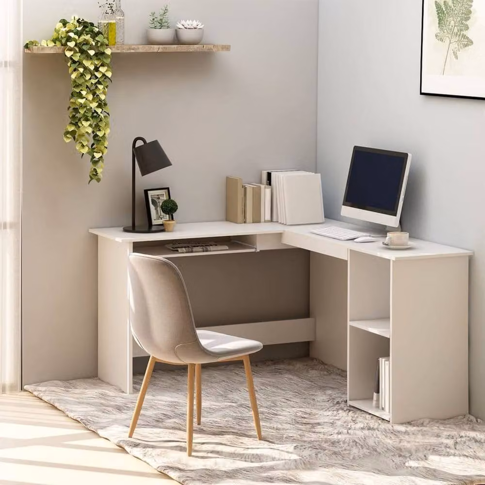 Berkfield Home L-Shaped Corner Desk in White, W/D/H: 120 x 140 x 75 cm – 2