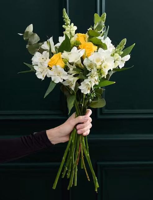 M&S Flower Market Yellow Rose and Scented Freesia Floral Bouquet in Yellow, White and Green
