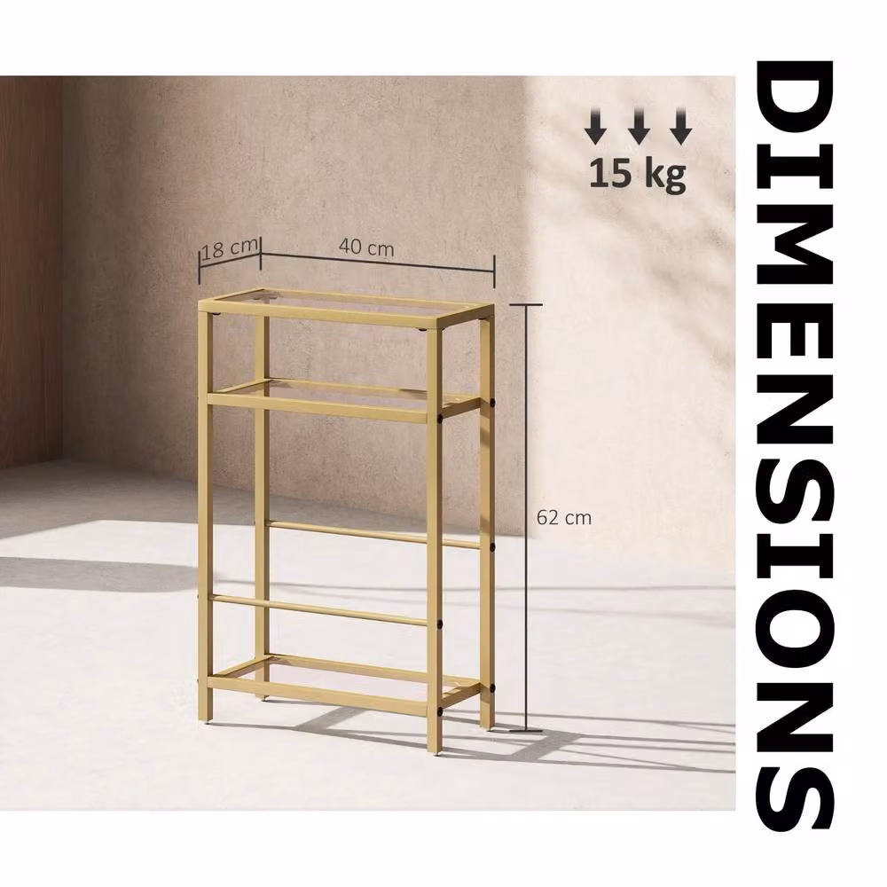 FURNOS 3 Tier Side End Table with Tempered Glass Top in Gold, W/D/H: 40 x 40 x 62 cm – 6
