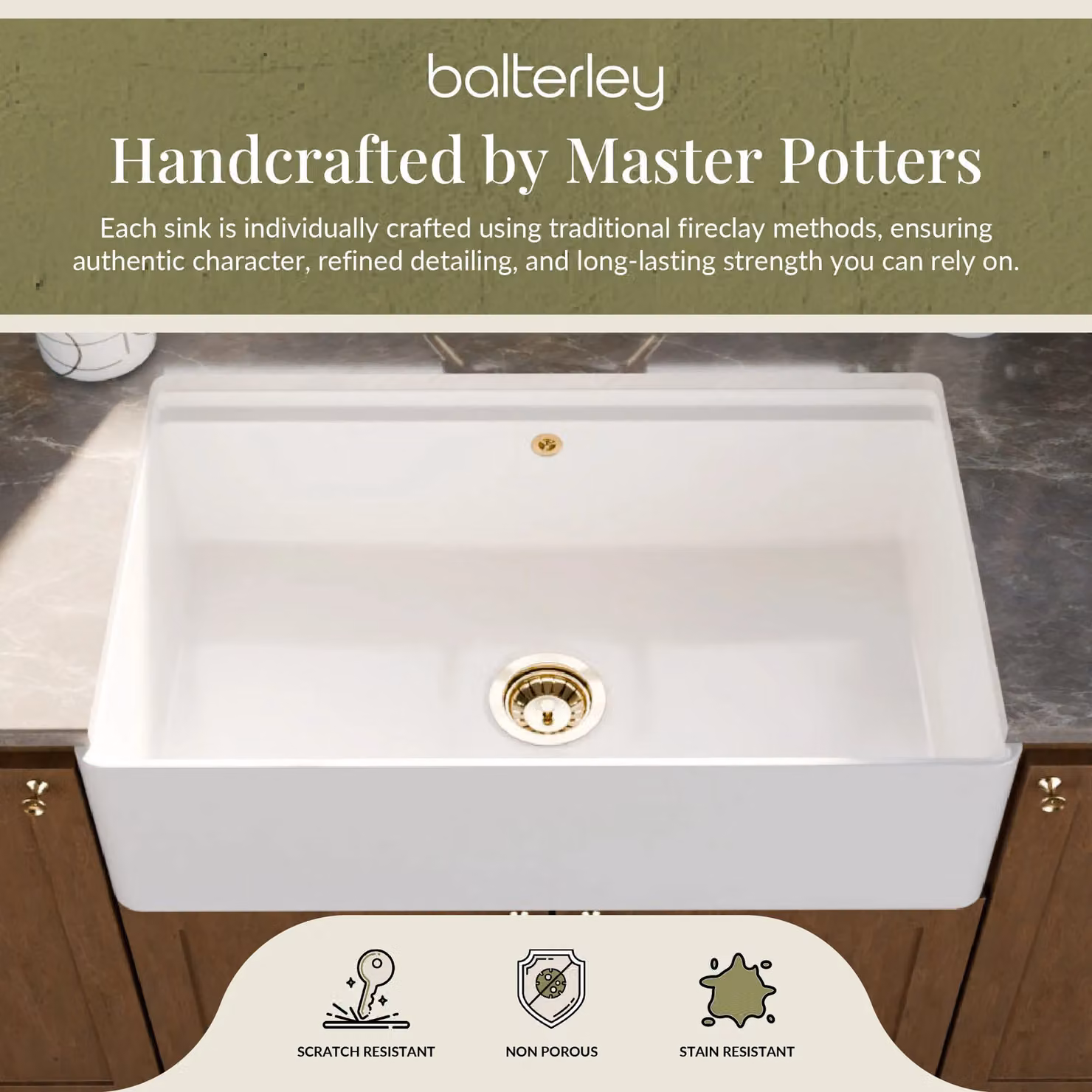 Balterley White Ceramic 1 Bowl Kitchen Sink with Ledge and Overflow, W: 79.5 cm – 3