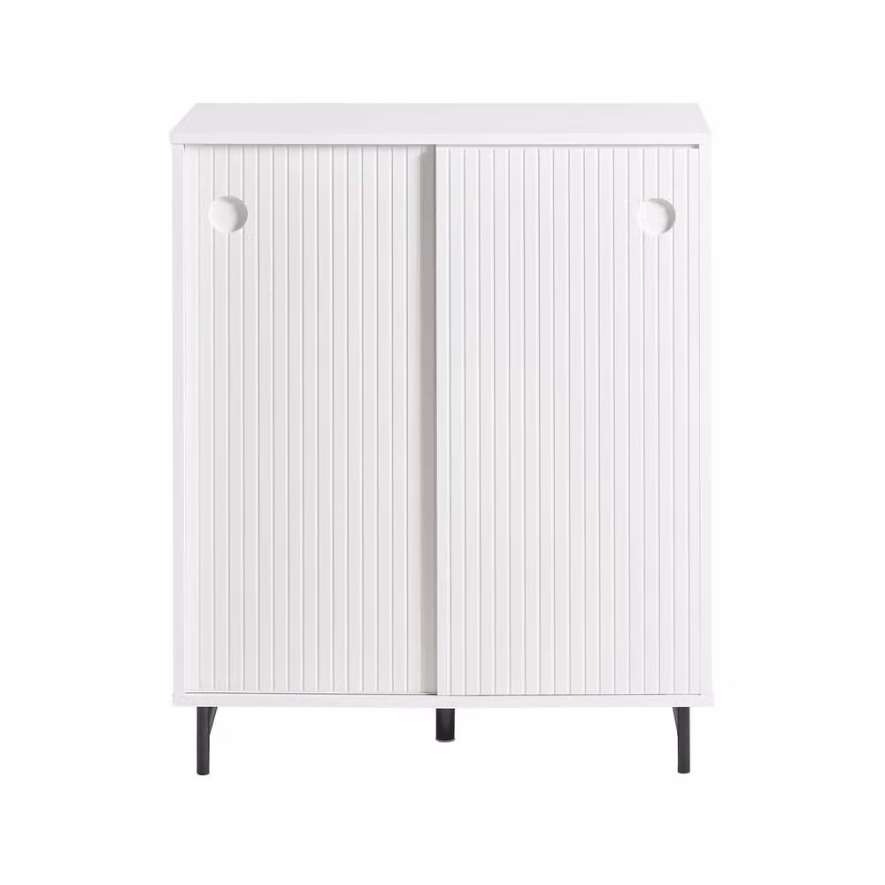 SoBuy Modern White Space-Saving Shoe Cabinet with Roll Shutter Doors and Integrated Seat – 2