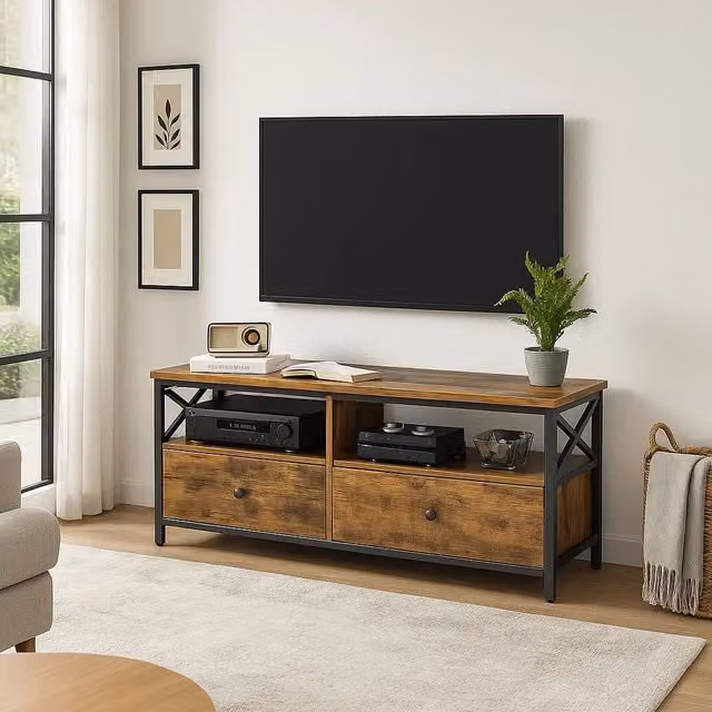 Modcraft Industrial TV Unit with Storage in Brown and Black, W/D/H: 120 x 40 x 50 cm – 1