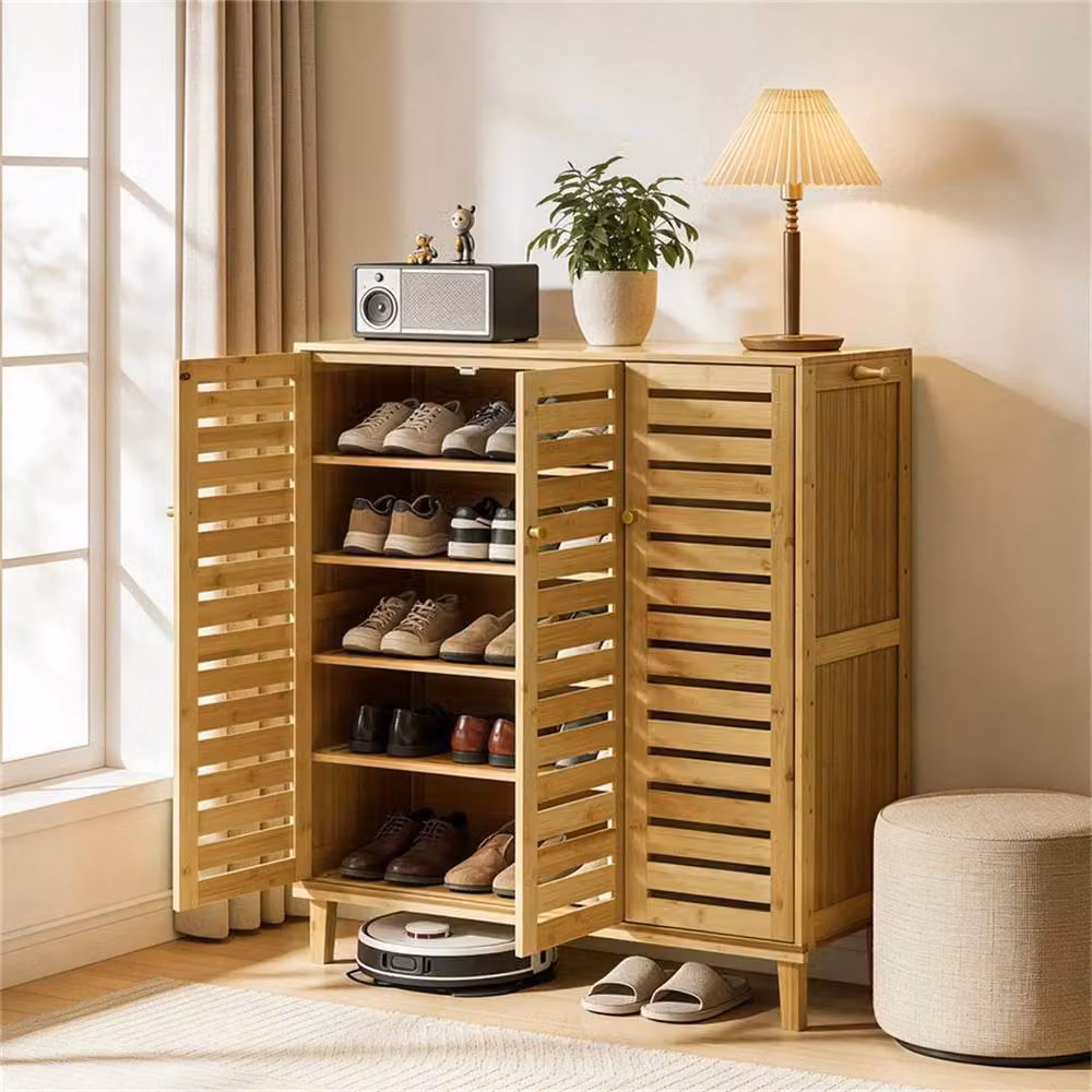 NESTLUNE 3 Door Wood Shoe Cabinet in Brown, W: 100 cm, D: 15 cm, H: 15 cm – 3