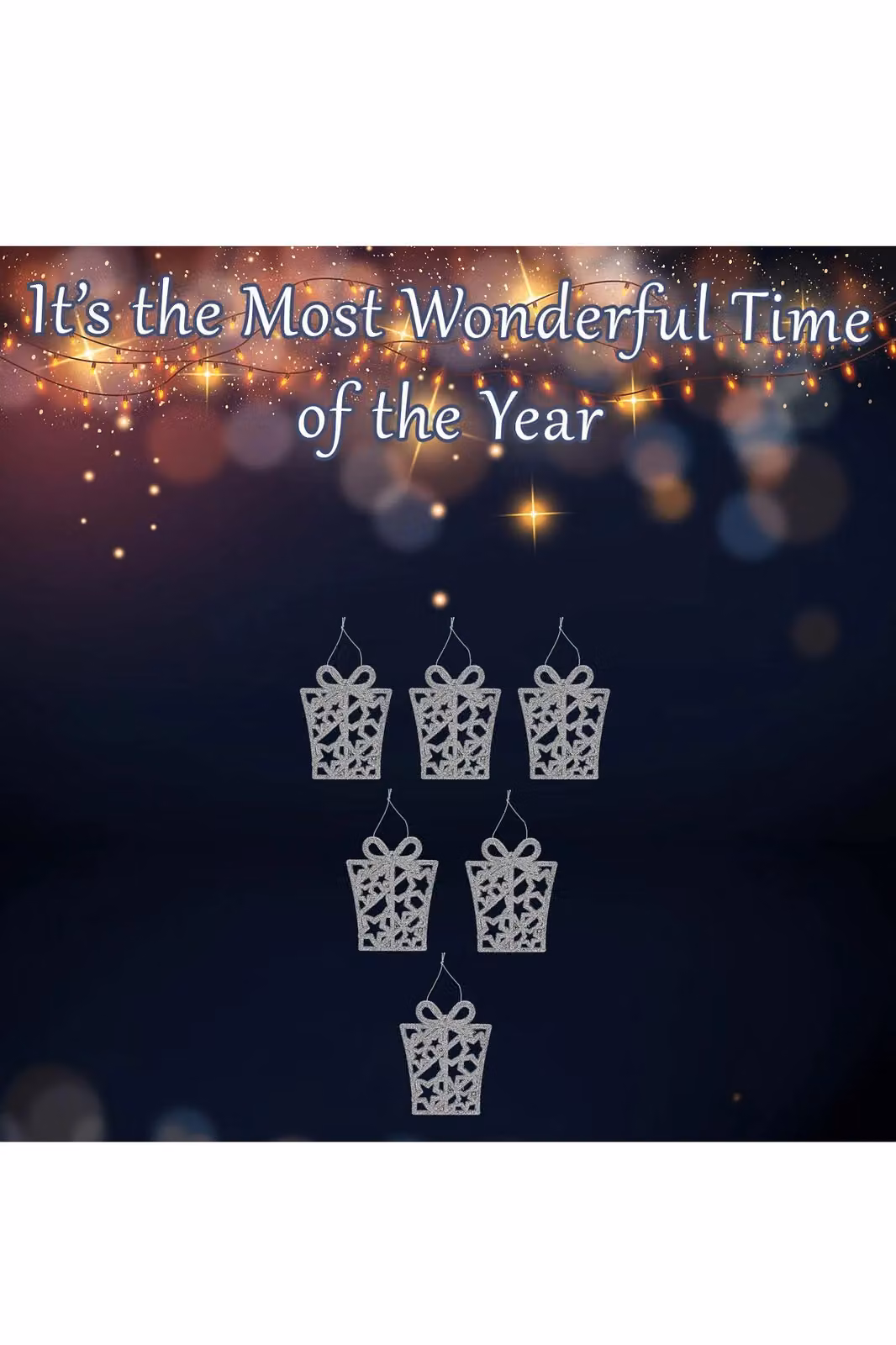VFM e-Store Silver Glitter Hanging Present Christmas Tree Ornaments, Pack of 6, W/D/H: 17.4 x 8.0 x 1.3 cm – 2