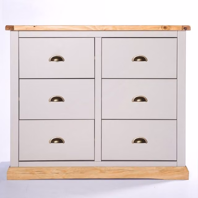 Cabinet Bits Bomporto 6 Drawer Chest of Drawers in Light Grey with Brass Cup Handles