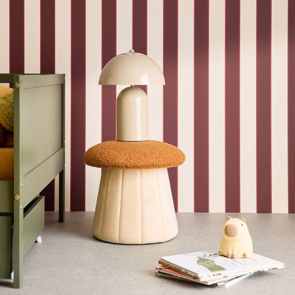 sweeek Children's Mushroom Pouf with Storage in Terracotta and Beige Teddy and Velvet Fabric – 3